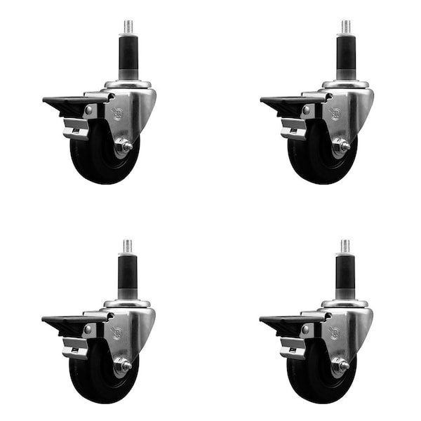 3-1/2'' Phenolic Swivel 1-1/8'' Expanding Stem Caster Set with Brake, 4PK